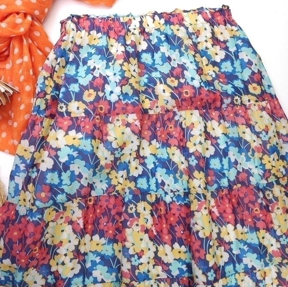 Johnny Was Blue Pink Boho Maxi Rayon Silk Floral Skirt Sz Xs - Picture 6 of 13
